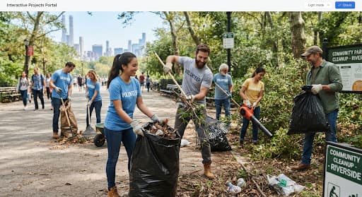 Volunteers clean a park