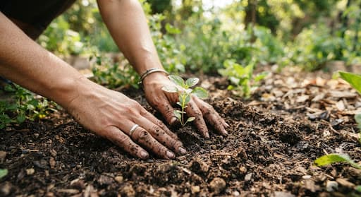 Hands plant a tree